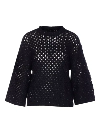 Fabiana Filippi Blue Sequin Perforated Perforated Sweater In Black