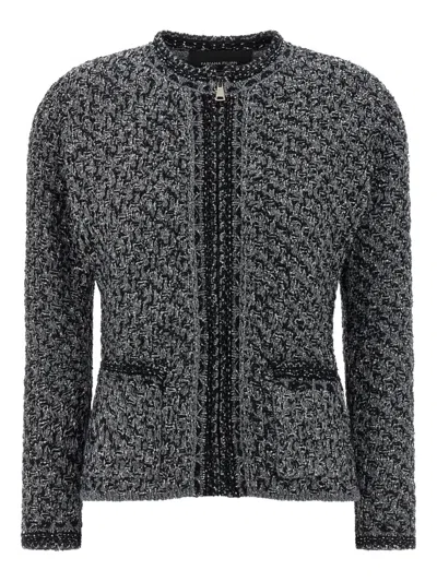 Fabiana Filippi Dark Blue Sequin Tweed Jacket With A Denim Effect In Black