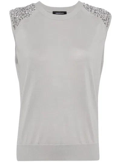 Fabiana Filippi Sequin-embellished Fine-knit Top In Grey