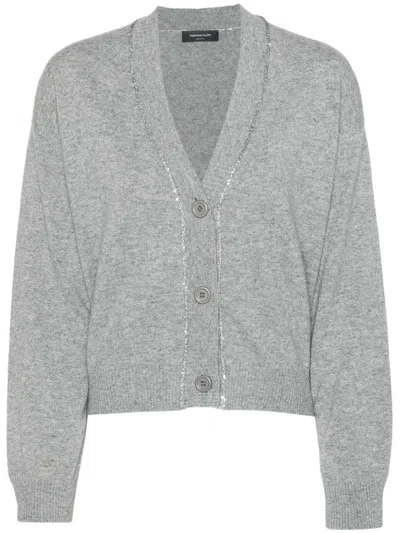 Fabiana Filippi Sequin-embellished Virgin Wool Blend Cardigan In Grey