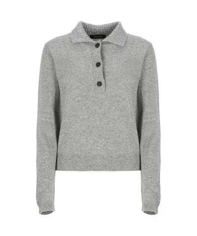 Fabiana Filippi Sequin Embellished Knitted Polo Jumper In Grey