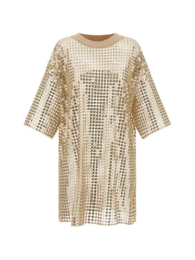 Fabiana Filippi Sequin Dress Round Neckline Short Sleeves In Gold