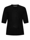 Fabiana Filippi Crewneck Wool Top Short Sleeves Sparkling Finish In Black