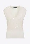Fabiana Filippi V-neck Vanilla White Virgin Wool Vest In Vanilla