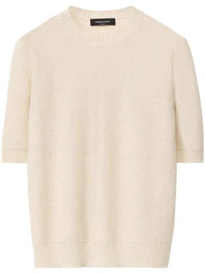 Fabiana Filippi Cotton And Linen Sweater With Sequins In Beige