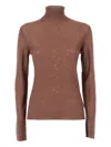 Fabiana Filippi Long Sleeve Turtleneck Sweater With Sequined Detail In Brown