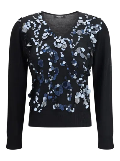 FABIANA FILIPPI SEQUIN-EMBELLISHED V-NECK SWEATER
