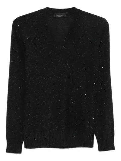 Fabiana Filippi Sequin-embellished V-neck Sweater In Black