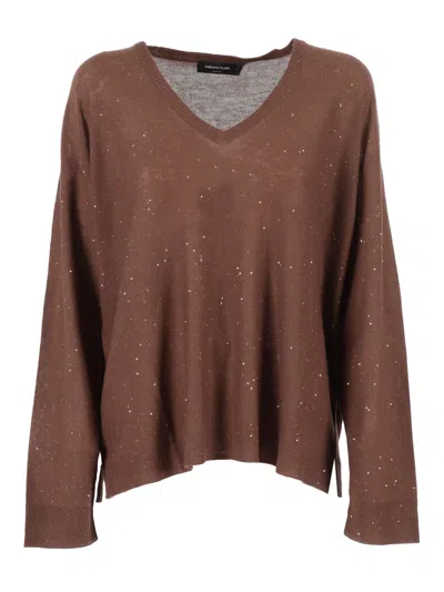 Fabiana Filippi Sequin Oversize V Neck Sweater In Brown