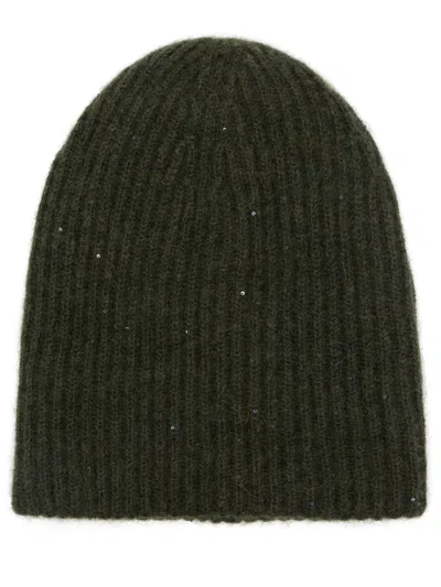 Fabiana Filippi Sequin Ribbed Beanie In Green