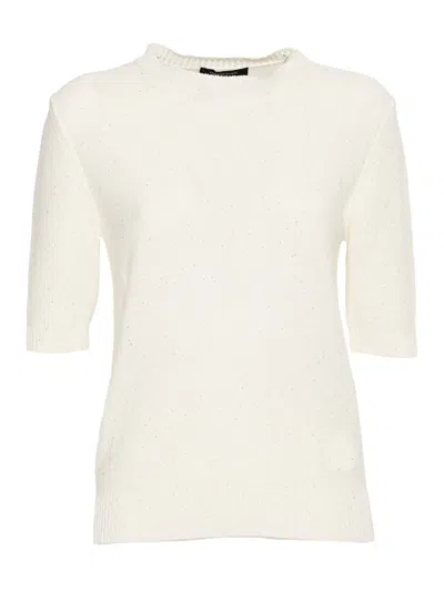 Fabiana Filippi Sequin Short Sleeve Crew Neck Sweater In Neutral