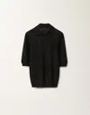 Fabiana Filippi Sequin Soft Mohair Short Sleeve Sweater With Polo Collar In Black