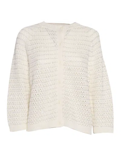 Fabiana Filippi Sequin Striped Crochet Open Cape In White