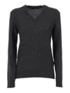 Fabiana Filippi Sequin V Neck Slim Fit Sweater In Gray