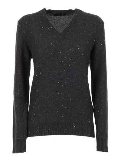 Fabiana Filippi Sequin V Neck Slim Fit Sweater In Gray