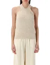 Fabiana Filippi Halterneck Sleeveless Metallic Ribbed Hem Top