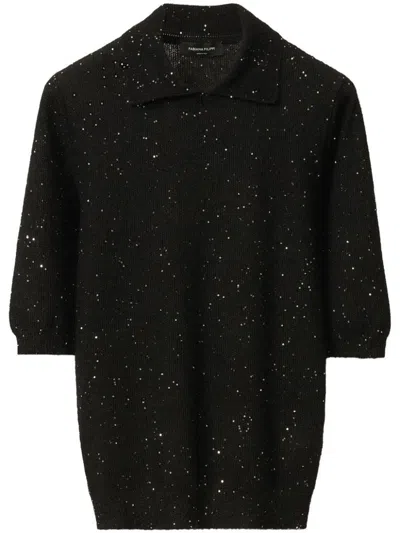 Fabiana Filippi Sequined Wool Polo Shirt In Black
