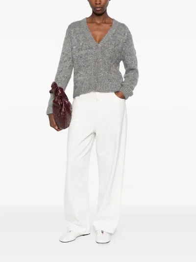 Fabiana Filippi Sequin-embellished Cable-knit Cardigan In Gray