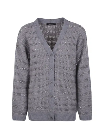 Fabiana Filippi Sequin-embellished Chunky-knit Cardigan In Gray