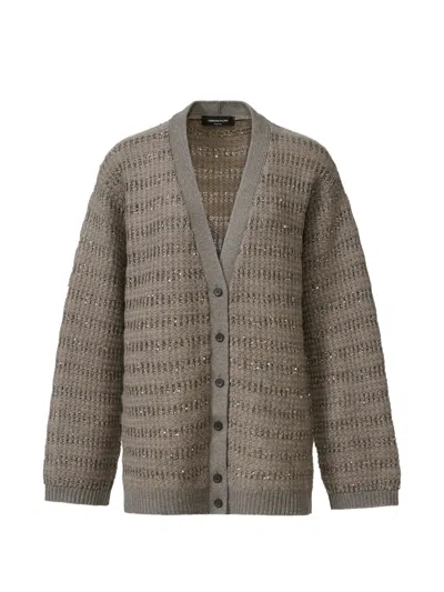 Fabiana Filippi Sequin-embellished Open-knit Cardigan In Gray