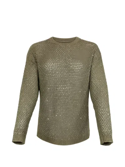 Fabiana Filippi Sequin-embellished Open-knit Sweater In Green