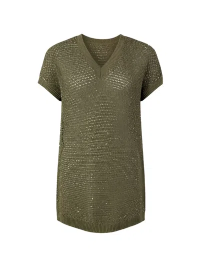 Fabiana Filippi Sequin-embellished Open-knit Top In Green