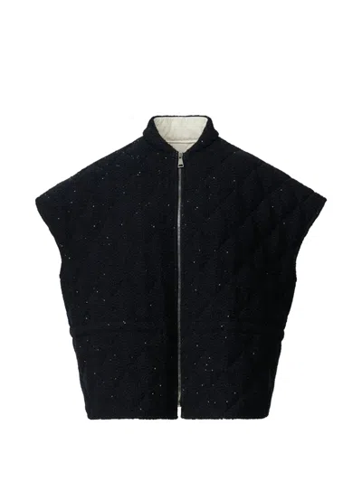 Fabiana Filippi Night Blue Sequined Quilted Cape In Black