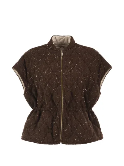 Fabiana Filippi Sequin-embellished Quilted Gilet In 브라운