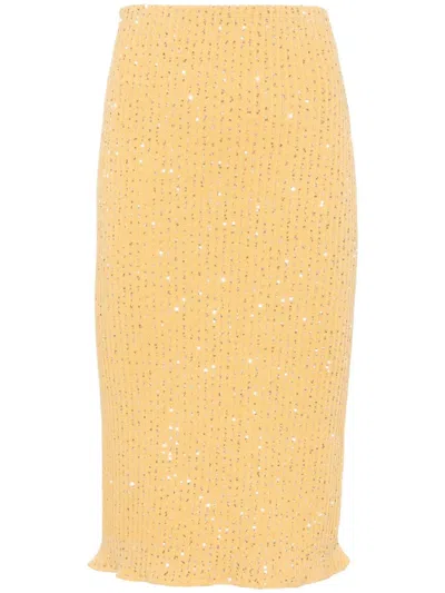 Fabiana Filippi Sequin-embellished Ribbed Knit Skirt In Orange
