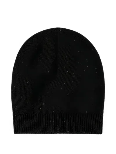 Fabiana Filippi Sequin-embellished Ribbed-knit Beanie In Black