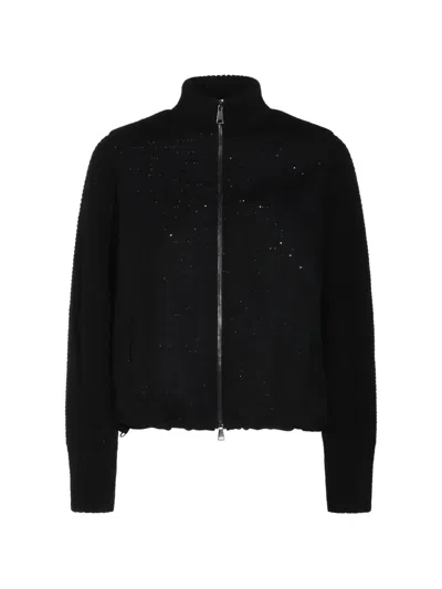 Fabiana Filippi Sequin-embellished Ribbed-knit Jacket In Black