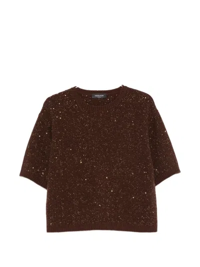Fabiana Filippi Sequin-embellished Short-sleeve Sweater In Brown