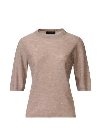 Fabiana Filippi Sequin-embellished Short-sleeve Sweater In Brown