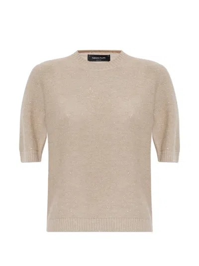 Fabiana Filippi Sequin-embellished Short-sleeve Sweater In Brown