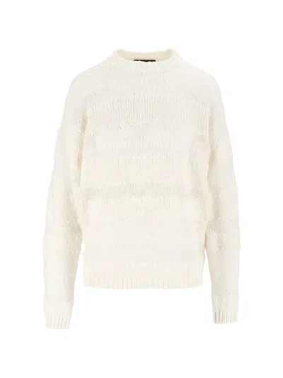 Fabiana Filippi Platinum Crew Neck Sweater With Sequin Stripe In White