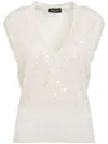 Fabiana Filippi V-neck Vanilla White Virgin Wool Vest In White