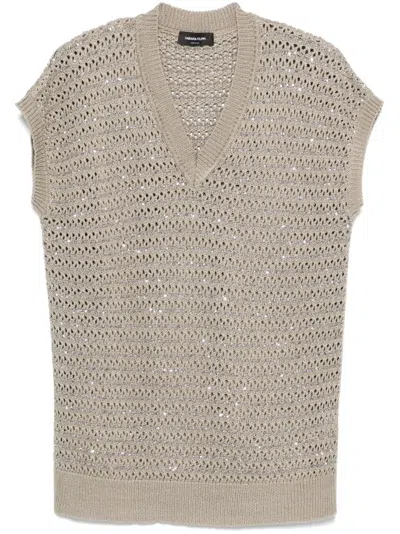 Fabiana Filippi Crochet Cotton Sweater With Sequins In Brown