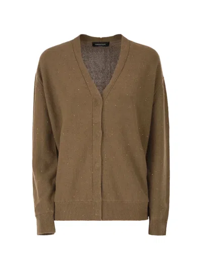Fabiana Filippi Reversible Cotton And Linen Cardigan With Sequins And Tulle In Green
