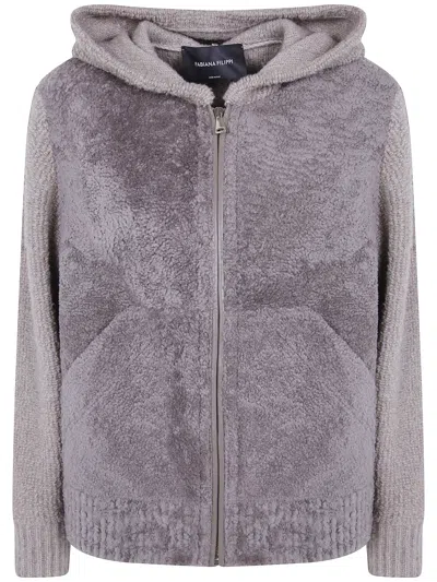 Fabiana Filippi Shearling Bomber With Knit Back In Gray