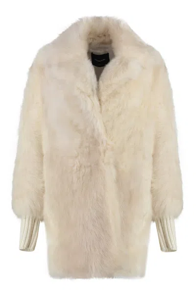 Fabiana Filippi Luxurious Shearling Overcoat With Sequin Embellishments In Beige