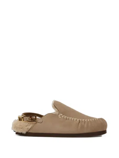 Fabiana Filippi Shearling-lined Whipstitch-trim Loafers In Brown