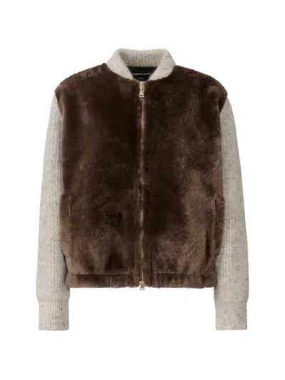Fabiana Filippi Shearling-panel Knitted Bomber Jacket In Blue
