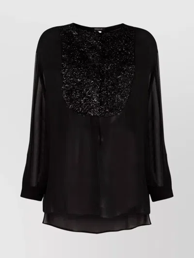 FABIANA FILIPPI SHEER EMBELLISHED LONG SLEEVE ROUND HEM