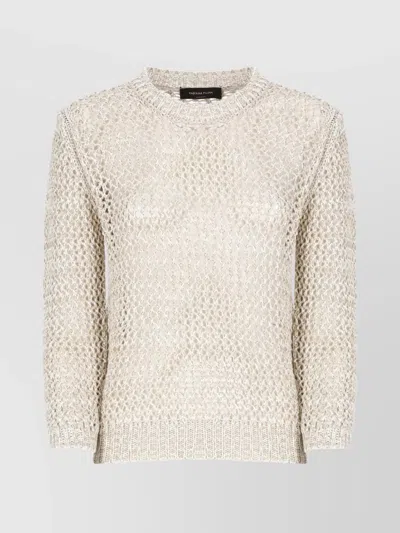 Fabiana Filippi Sheer Perforated Crewneck Knit Sweater In Neutral