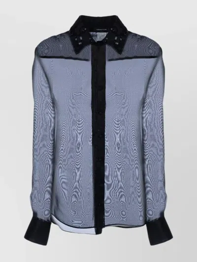 Fabiana Filippi Sheer Sequin Embellished Long Sleeve Tops In Blue
