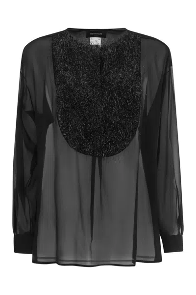 Fabiana Filippi Sheer Sleeved Panelled Blouse In Black