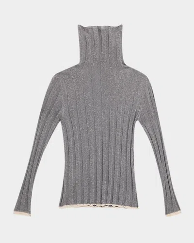 Fabiana Filippi Shimmer Rib Knit Turtleneck Sweater In Gray