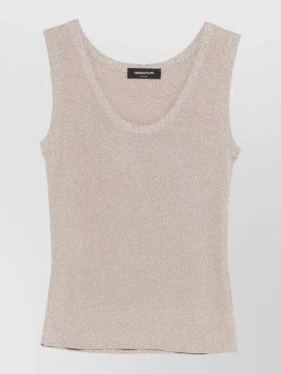 Fabiana Filippi Shimmering Scoop Neck Sleeveless Fitted Top In Brown