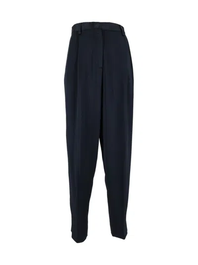 Fabiana Filippi Shiny Enver Satin Pleated Carrot Fit Trousers In Blue