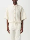 Fabiana Filippi Viscose Linen Short Sleeve Shirt With Bottom Drawsting In White
